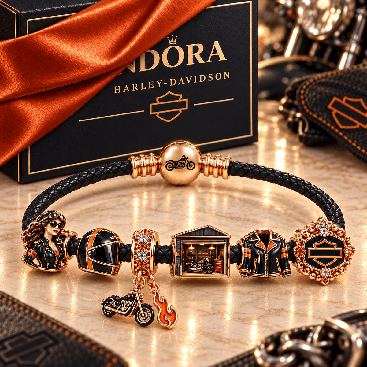HDS Braided Leather Charm Bracelet Set NHVH