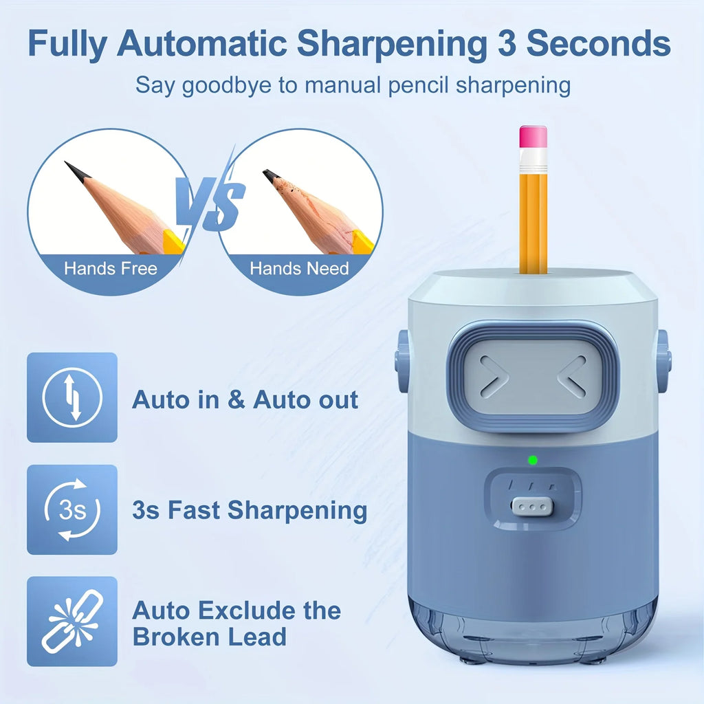 1pc Automatic Electric Pencil Sharpener with Auto Stop Anti-Core Breakage System Sharpener Office Operation OneTouch Sharpening