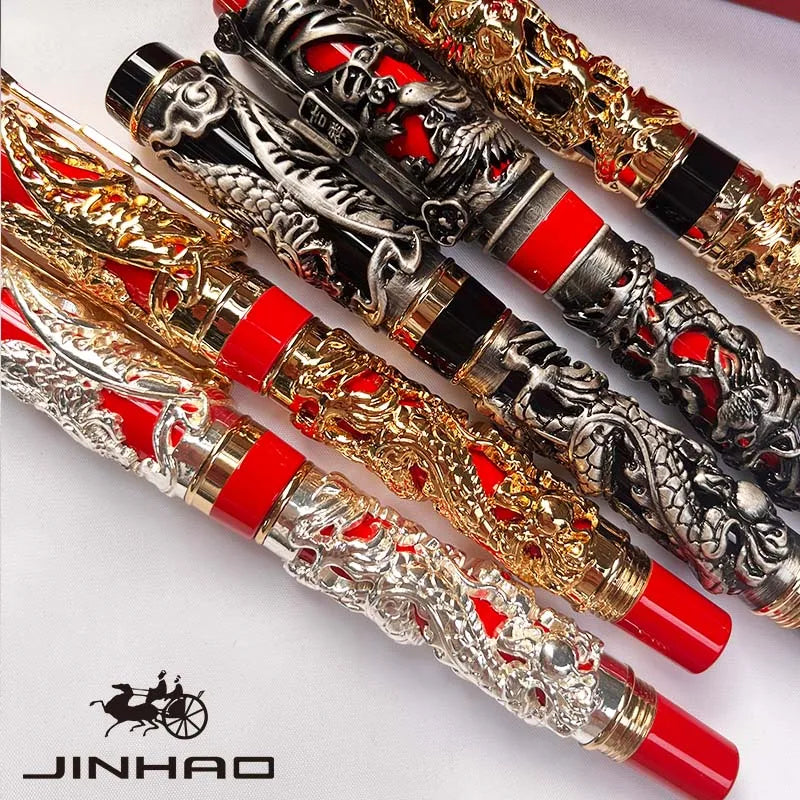 Jinhao Vintage Metal Carving Dragon Phoenix heavy scraw cap rollerball pen(black ink)