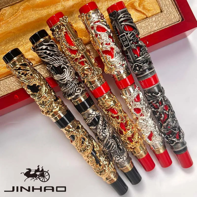 Jinhao Vintage Metal Carving Dragon Phoenix heavy scraw cap rollerball pen(black ink)